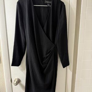 Beautiful Faux Wrap with Gathered Side Detail Deep V-Neck, Black zipper